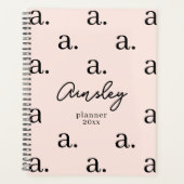 Girly Monogram Patroon Kalligrafie Naam Blush Pink Planner (Voorkant)