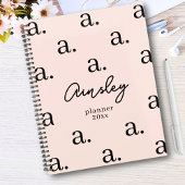 Girly Monogram Patroon Kalligrafie Naam Blush Pink Planner