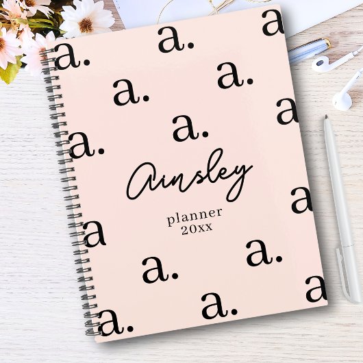Girly Monogram Patroon Kalligrafie Naam Blush Pink Planner