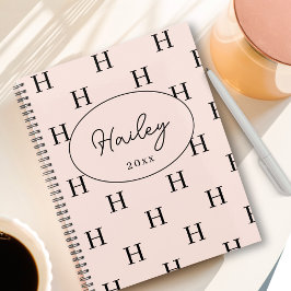 Girly Monogram Patroon Kalligrafie Naam Blush Pink Planner