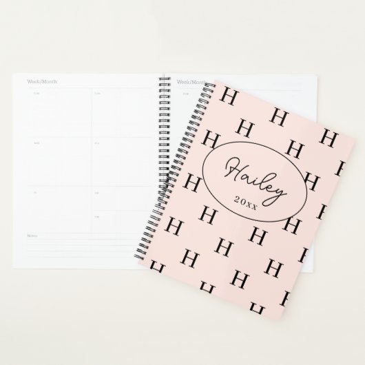 Girly Monogram Patroon Kalligrafie Naam Blush Pink Planner (Display)