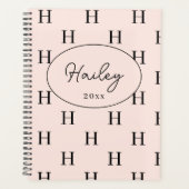 Girly Monogram Patroon Kalligrafie Naam Blush Pink Planner (Voorkant)