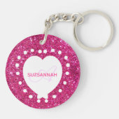 Girly Monogram Pink Glitter White Heart Sjabloon Sleutelhanger (Achterkant)