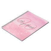 Girly Monogram Pink Ombre Soft Glitter Shimmer Notitieboek (Linkerzijde)