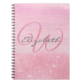 Girly Monogram Pink Ombre Soft Glitter Shimmer Notitieboek