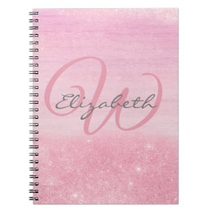 Girly Monogram Pink Ombre Soft Glitter Shimmer Notitieboek