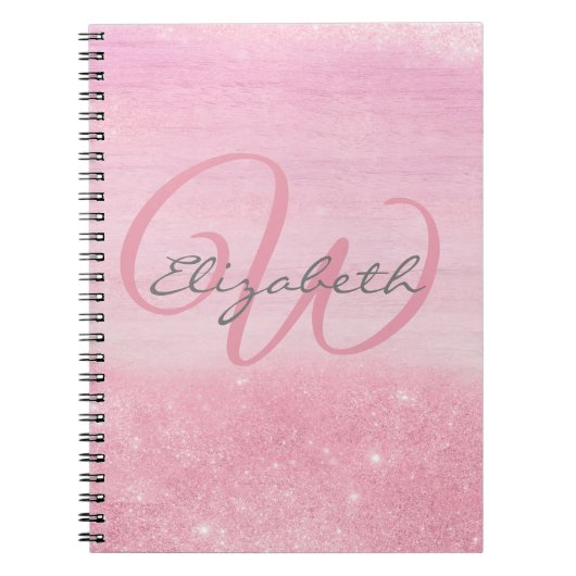 Girly Monogram Pink Ombre Soft Glitter Shimmer Notitieboek (Voorkant)