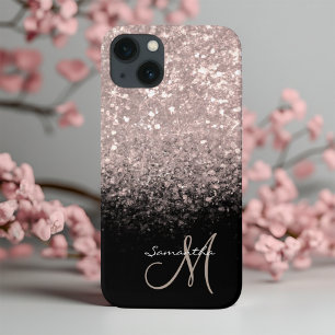Girly Monogram Roos Gold Glitter & Black Case-Mate iPhone Case