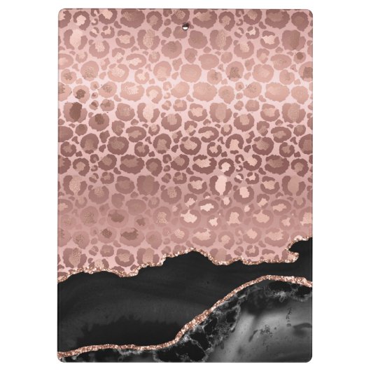 Girly Monogram Roos Gold Leopard en Black Marble Klembord (Achterkant)