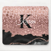 Girly Monogram Roos Gold Leopard en Black Marble Muismat (Voorkant)