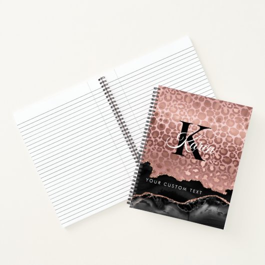 Girly Monogram Roos Gold Leopard en Black Marble Notitieboek (Binnen)