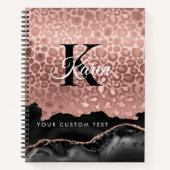 Girly Monogram Roos Gold Leopard en Black Marble Notitieboek (Voorkant)