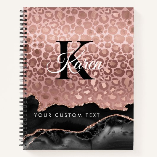 Girly Monogram Roos Gold Leopard en Black Marble Notitieboek (Voorkant)