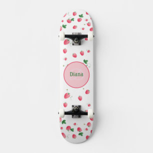 Girly Monogram schattige aardbeien met naam Persoonlijk Skateboard