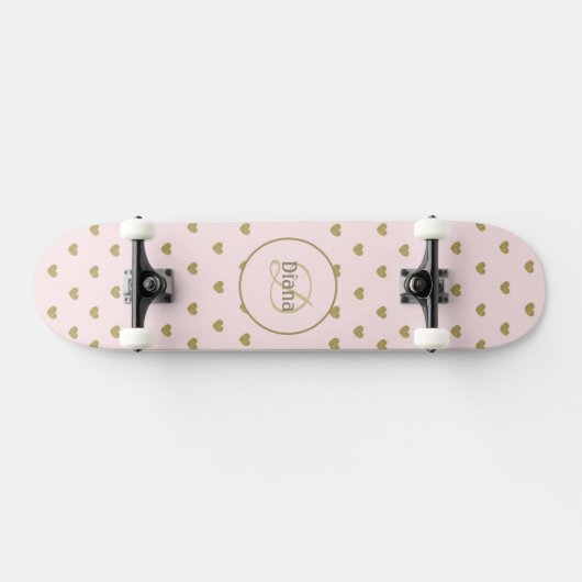 Girly Monogram Schattige Elegant met Naam Persoonlijk Skateboard (Horizontaal)
