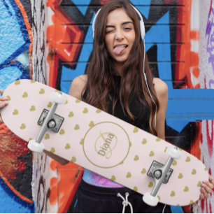 Girly Monogram Schattige Elegant met Naam Persoonlijk Skateboard