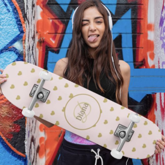 Girly Monogram Schattige Elegant met Naam Persoonlijk Skateboard