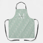 Girly Monogram Script Blauwgroen Groene Bloemen Bo Schort (Voorkant)