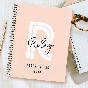 Girly Monogram Script Blush Pink Schattigee Retro Notitieboek