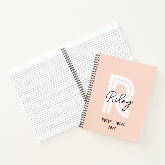 Girly Monogram Script Blush Pink Schattigee Retro  Notitieboek (Binnen)