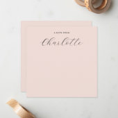Girly Monogram Script Kalligrafie Blush Pink Notitiekaartje (Voorkant / Achterkant in situ)