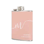 Girly Monogram Script Kalligrafie Coral Blush Pink Heupfles (Links)