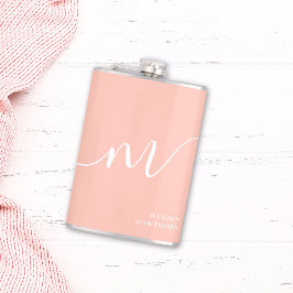 Girly Monogram Script Kalligrafie Coral Blush Pink Heupfles