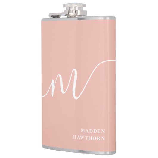 Girly Monogram Script Kalligrafie Coral Blush Pink Heupfles (Links)