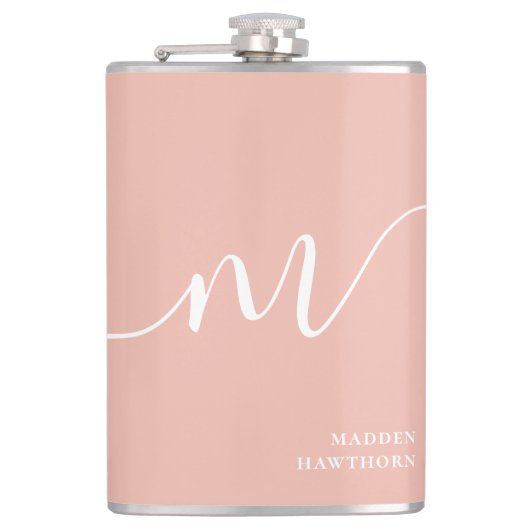 Girly Monogram Script Kalligrafie Coral Blush Pink Heupfles (Voorkant)