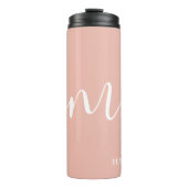 Girly Monogram Script Kalligrafie Coral Blush Pink Thermosbeker (Voorkant)