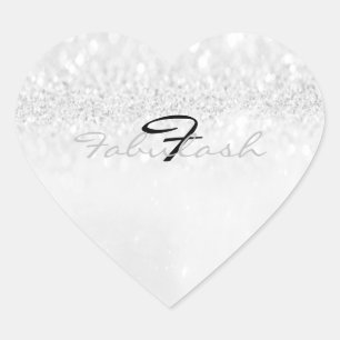 Girly Monogram Sparkly Glitter Gray Silver Heart Hart Sticker