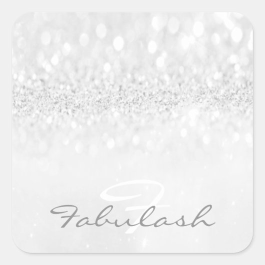 Girly Monogram Sparkly Glitter Grijs Naam Vierkant Vierkante Sticker (Voorkant)