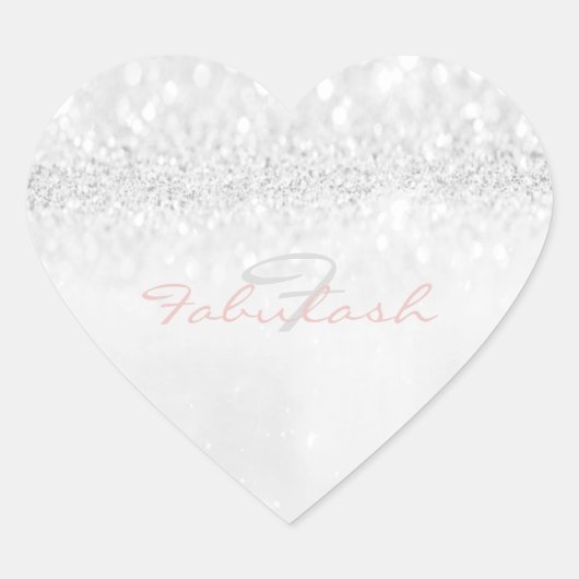 Girly Monogram Sparkly Glitter Pink SilverHeart Hart Sticker (Voorkant)