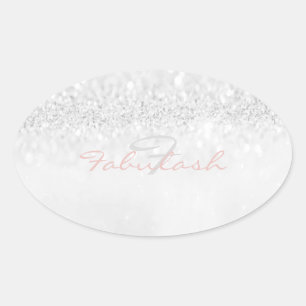 Girly Monogram Sparkly Glitter Roze Grijs Naam 16e Ovale Sticker