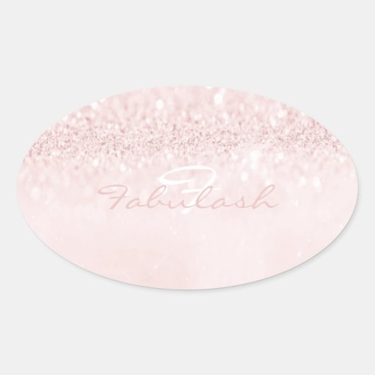 Girly Monogram Sparkly Glitter Roze Pastel Naam 16 Ovale Sticker (Voorkant)