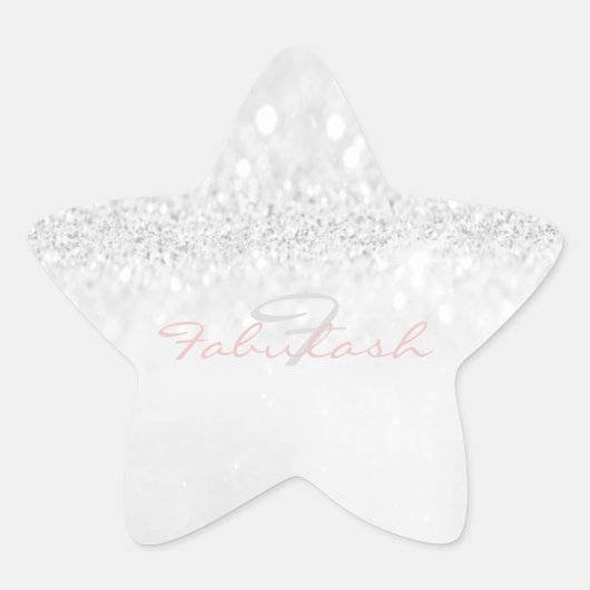 Girly Monogram Sparkly Glitter Roze Ster Grijs Sticker (Voorkant)