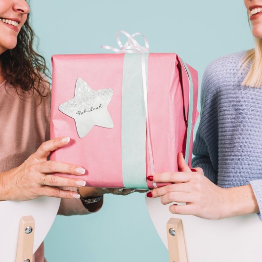 Girly Monogram Sparkly Glitter Zilveren Ster Grijs Sticker