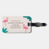 Girly Monogram Tropical Leaves Hot Pink Flamingo Bagagelabel (Achterkant horizontaal)