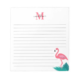 Girly Monogram Tropische Bladeren Roze Flamingo Vo Notitieblok