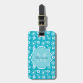 Girly Monogram Turquoise Daisy Flowers met naam Bagagelabel (Voorkant verticaal)