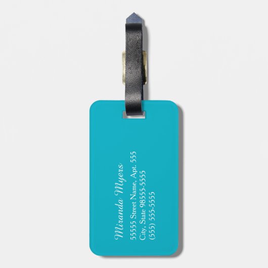 Girly Monogram Turquoise Daisy Flowers met naam Bagagelabel (Achterkant verticaal)