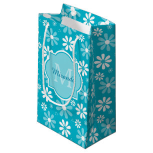 Girly Monogram Turquoise Daisy Flowers met naam Klein Cadeauzakje