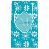 Girly Monogram Turquoise Daisy Flowers met naam Klein Cadeauzakje (Voorkant)