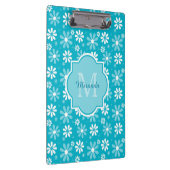 Girly Monogram Turquoise Daisy Flowers met naam Klembord (Rechts)