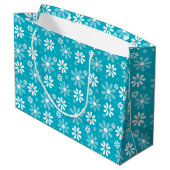 Girly Monogram Turquoise Daisy Flowers met naam Large Cadeautasje (Achterkant Gekanteld)