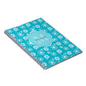 Girly Monogram Turquoise Daisy Flowers met naam Notitieboek (Rechterzijde)
