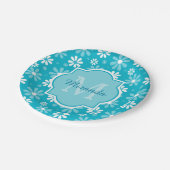 Girly Monogram Turquoise Daisy Flowers met naam Papieren Bordje (Gekanteld)