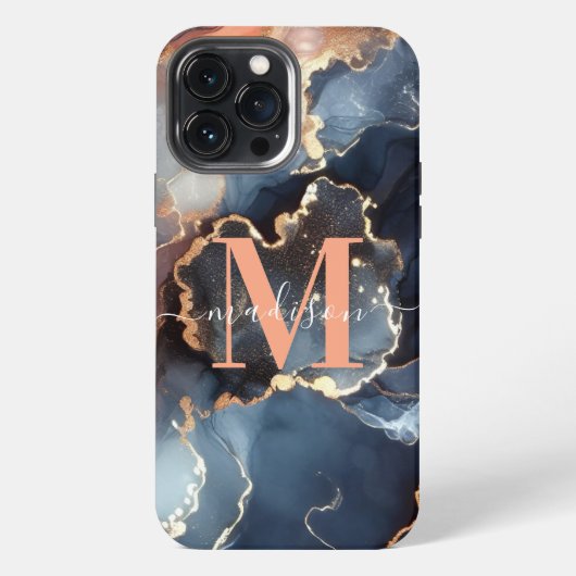 Girly Monogram Typografie Marble Agate Abstract iPhone Hoesje (Achterkant)