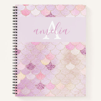 Girly Monogram Zeemeermin Schalen Iriserend Notitieboek