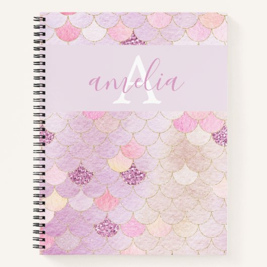 Girly Monogram Zeemeermin Schalen Iriserend Notitieboek (Voorkant)